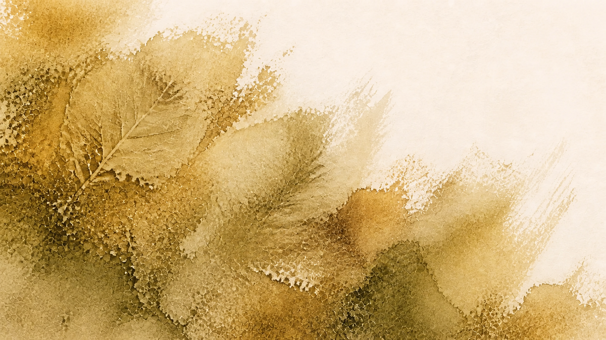 Motivo abstracto de hojas en tonos ocre, caqui, oliva y tierra — Grupo de materiales Gold