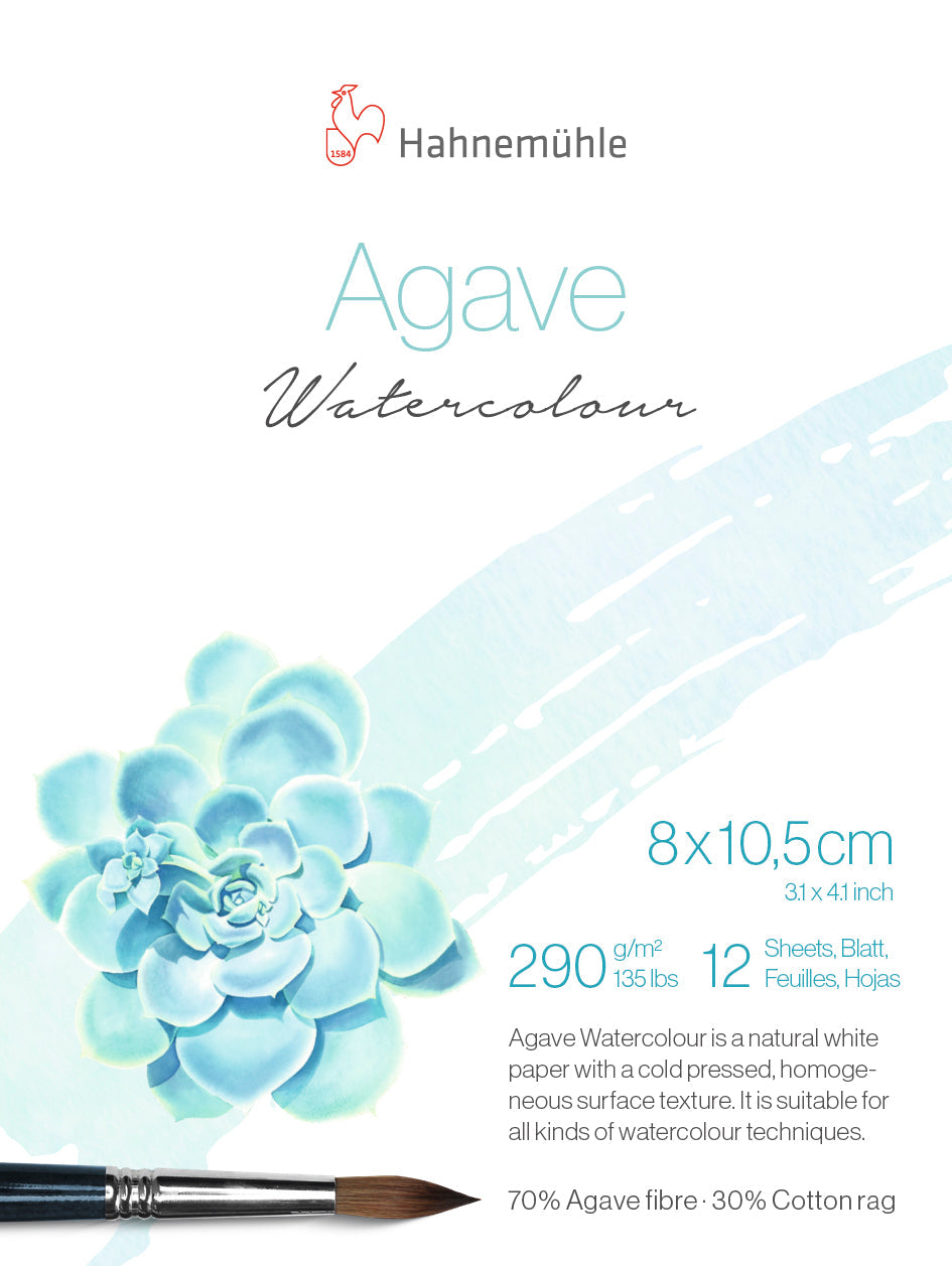 Mini bloc Agave Watercolour 8 × 10,5 cm, 290 g/m², 12 hojas — Hahnemühle