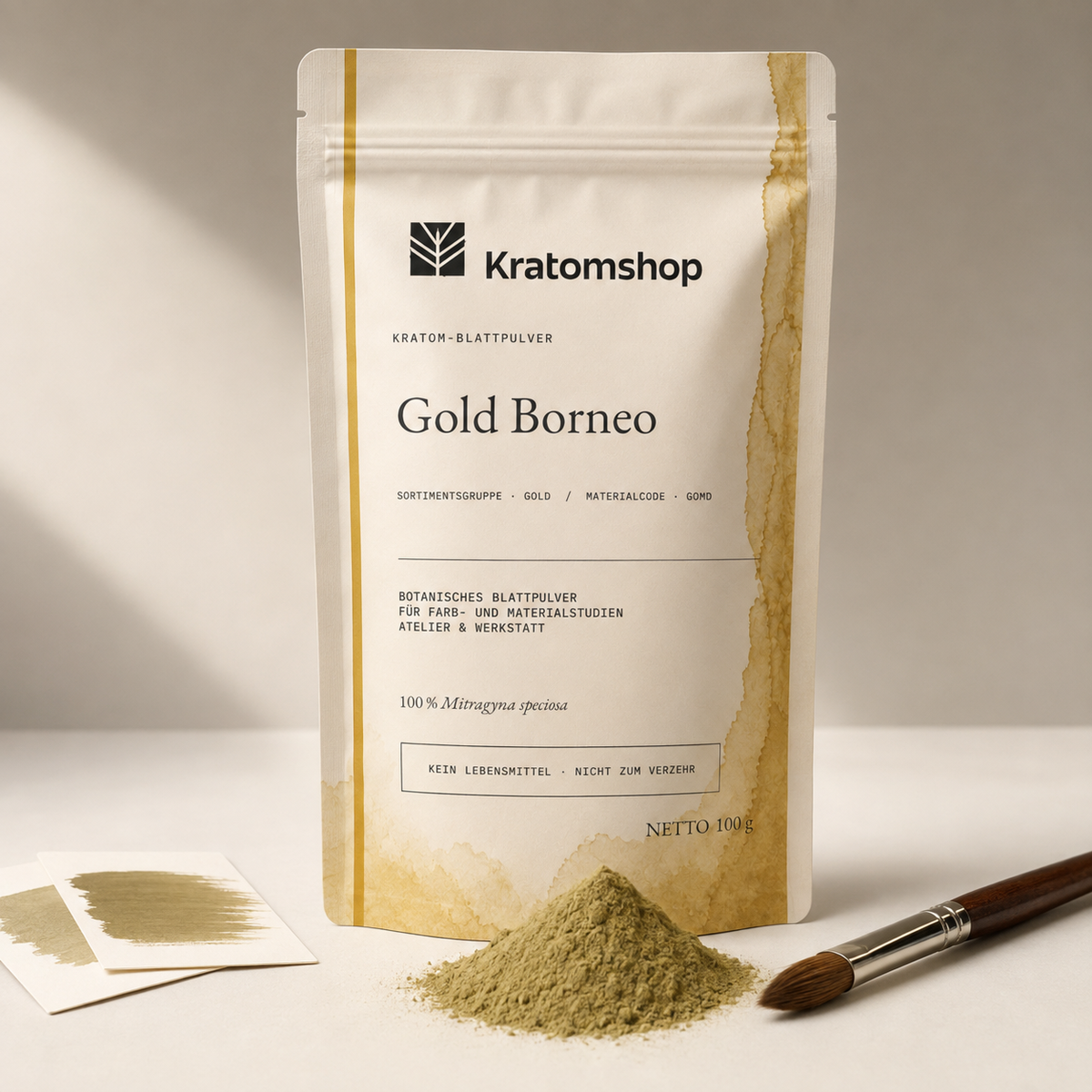 Polvo de hoja de kratom · Grupo de materiales Gold · Código de material GOMD · Archivo de polvos de hoja 11 · Gold Borneo