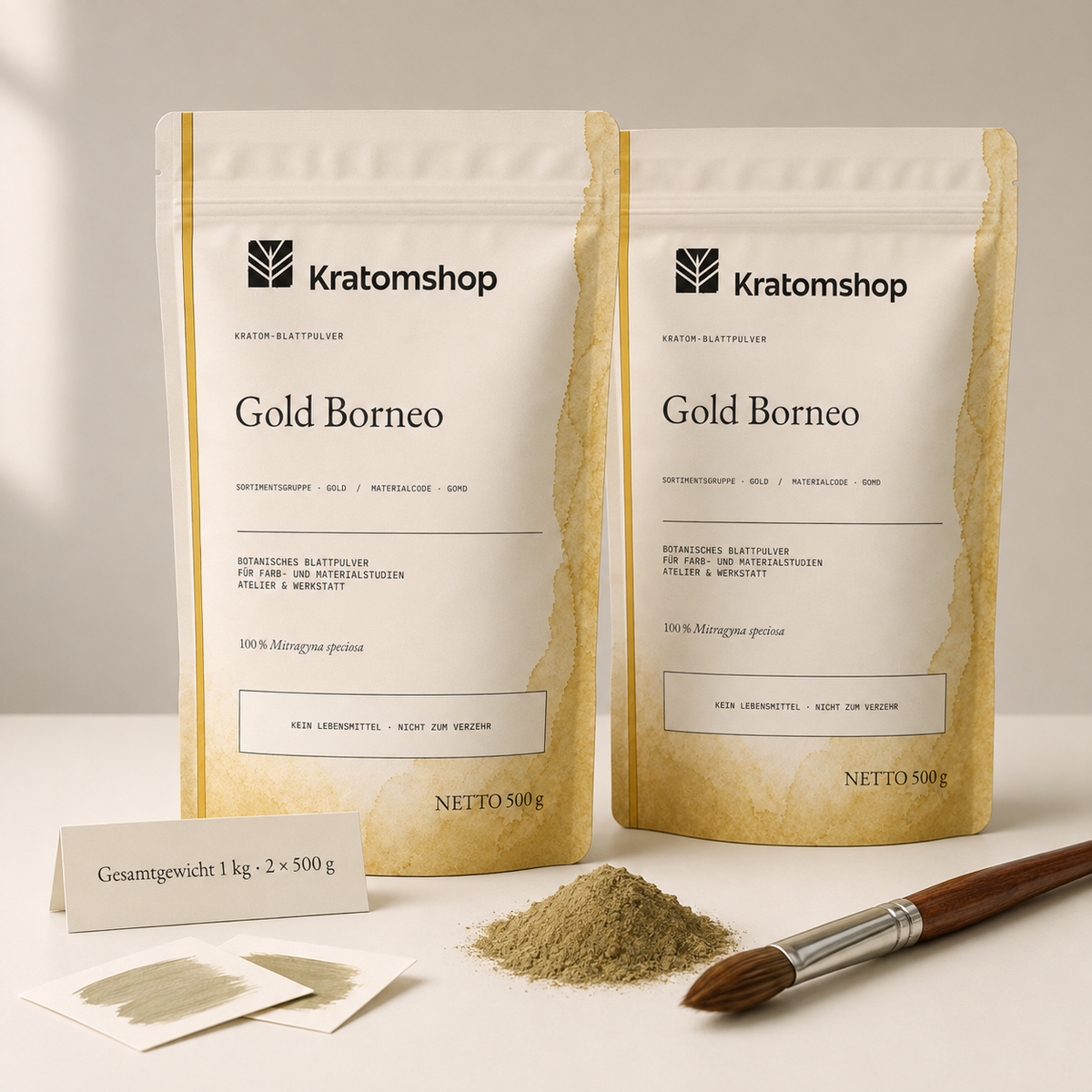 Polvo de hoja de kratom · Grupo de materiales Gold · Código de material GOMD · Archivo de polvos de hoja 11 · Gold Borneo