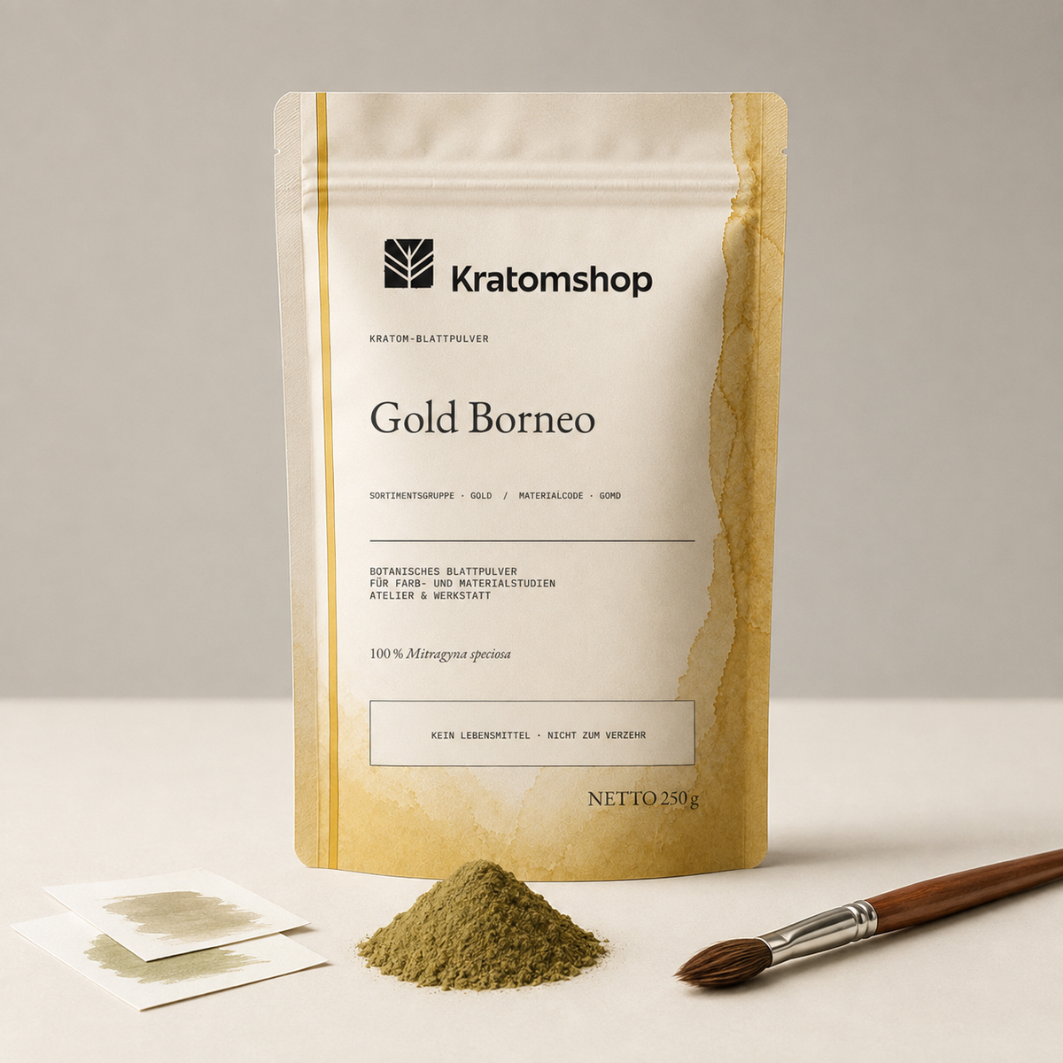 Polvo de hoja de kratom · Grupo de materiales Gold · Código de material GOMD · Archivo de polvos de hoja 11 · Gold Borneo