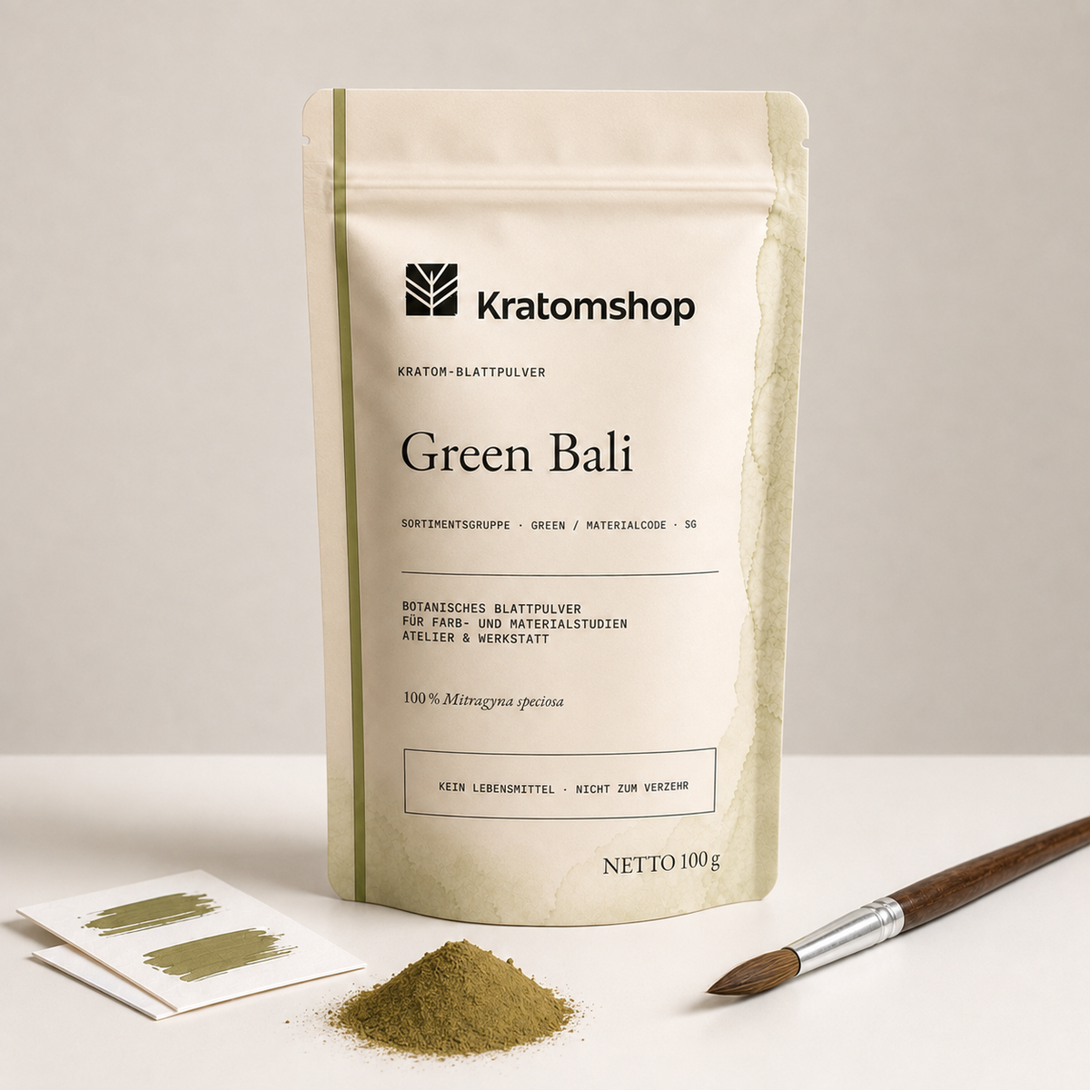 Polvo de hoja de kratom · Grupo de materiales Green · Código de material SG · Archivo de polvos de hoja 01 · Green Bali