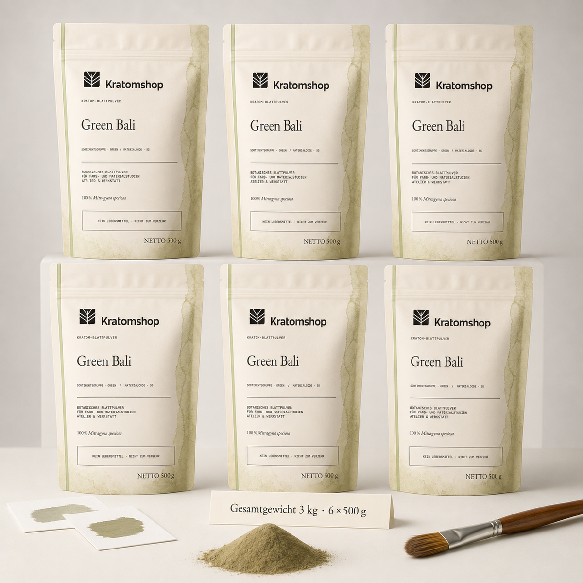 Polvo de hoja de kratom · Grupo de materiales Green · Código de material SG · Archivo de polvos de hoja 01 · Green Bali