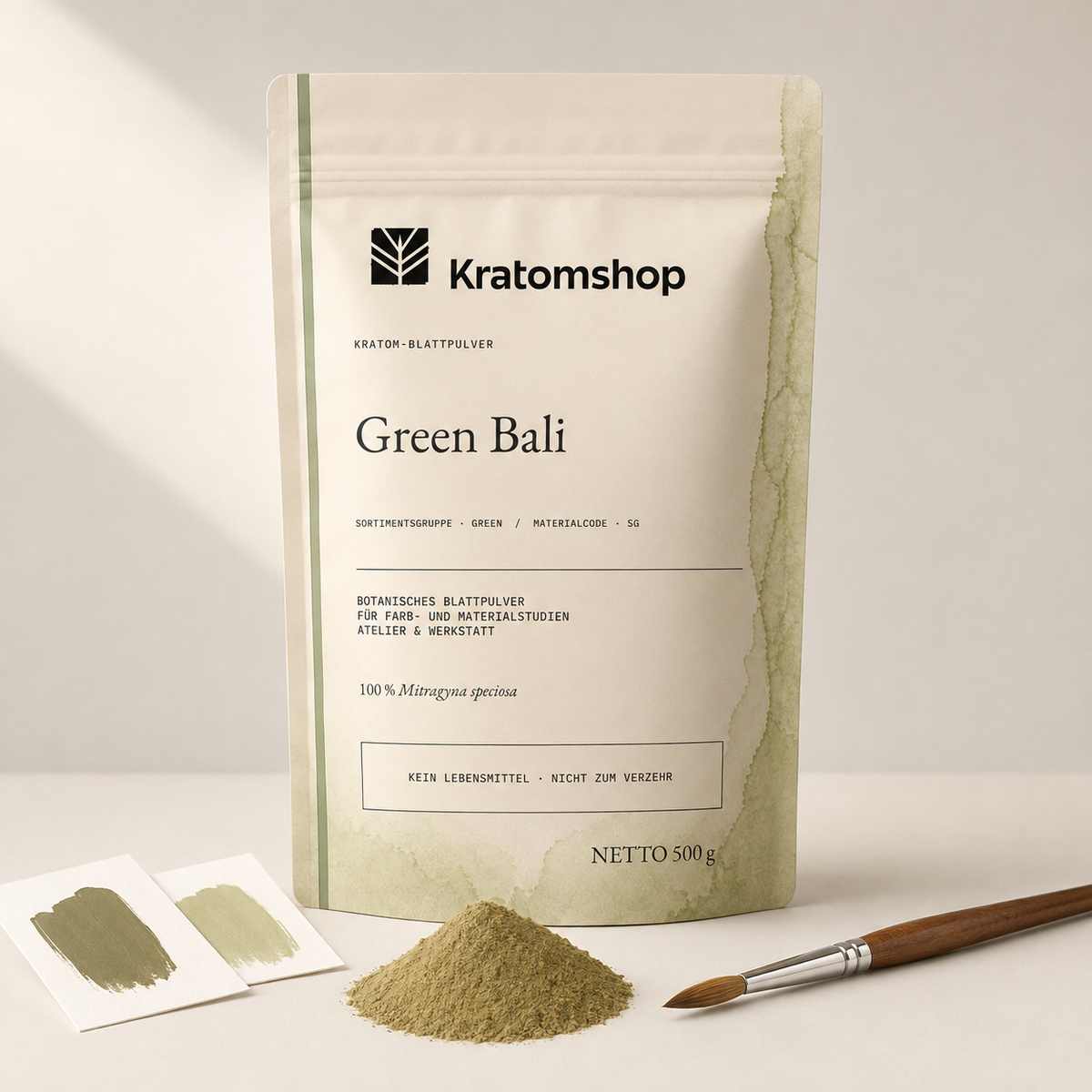 Polvo de hoja de kratom · Grupo de materiales Green · Código de material SG · Archivo de polvos de hoja 01 · Green Bali
