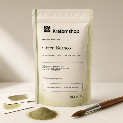 Polvo de hoja de kratom · Grupo de materiales Green · Código de material SGMD · Archivo de polvos de hoja 02 · Green Borneo
