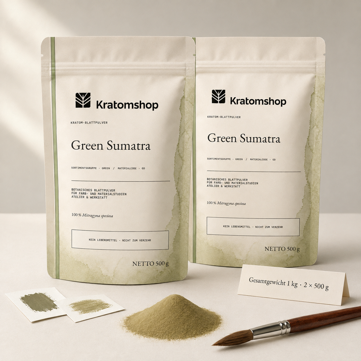Polvo de hoja de kratom · Grupo de materiales Green · Código de material GD · Archivo de polvos de hoja 03 · Green Sumatra