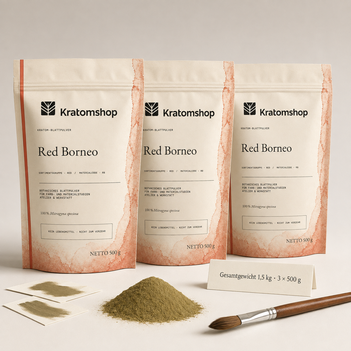 Polvo de hoja de kratom · Grupo de materiales Red · Código de material RB · Archivo de polvos de hoja 07 · Red Borneo