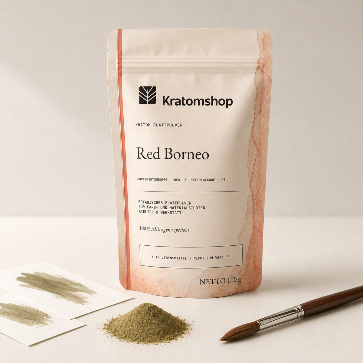 Polvo de hoja de kratom · Grupo de materiales Red · Código de material RB · Archivo de polvos de hoja 07 · Red Borneo