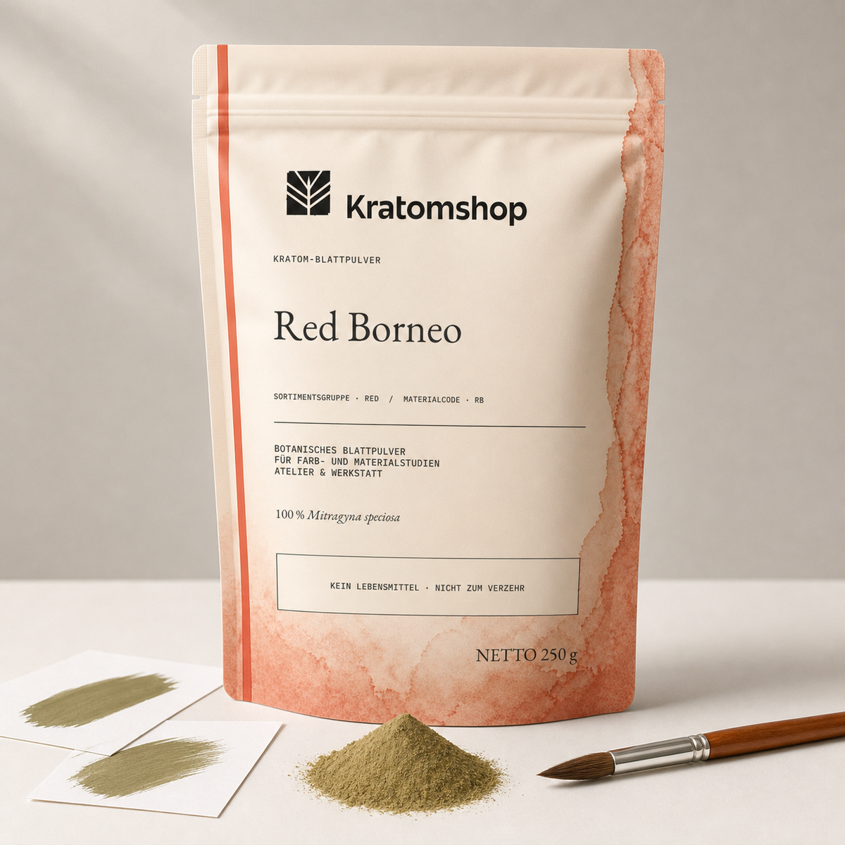 Polvo de hoja de kratom · Grupo de materiales Red · Código de material RB · Archivo de polvos de hoja 07 · Red Borneo