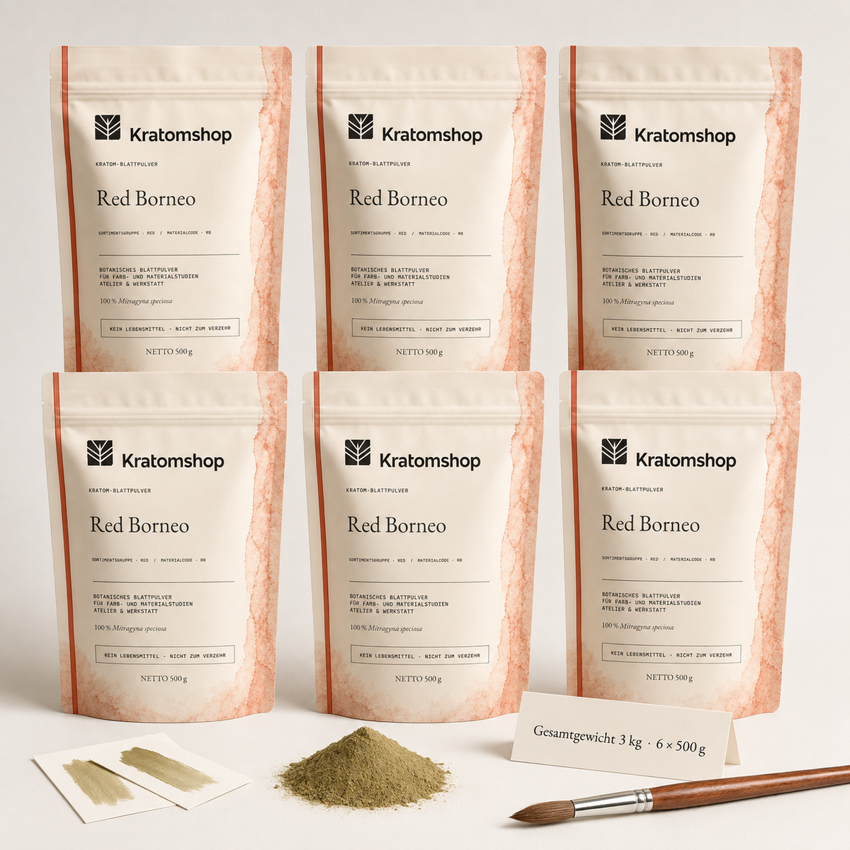 Polvo de hoja de kratom · Grupo de materiales Red · Código de material RB · Archivo de polvos de hoja 07 · Red Borneo