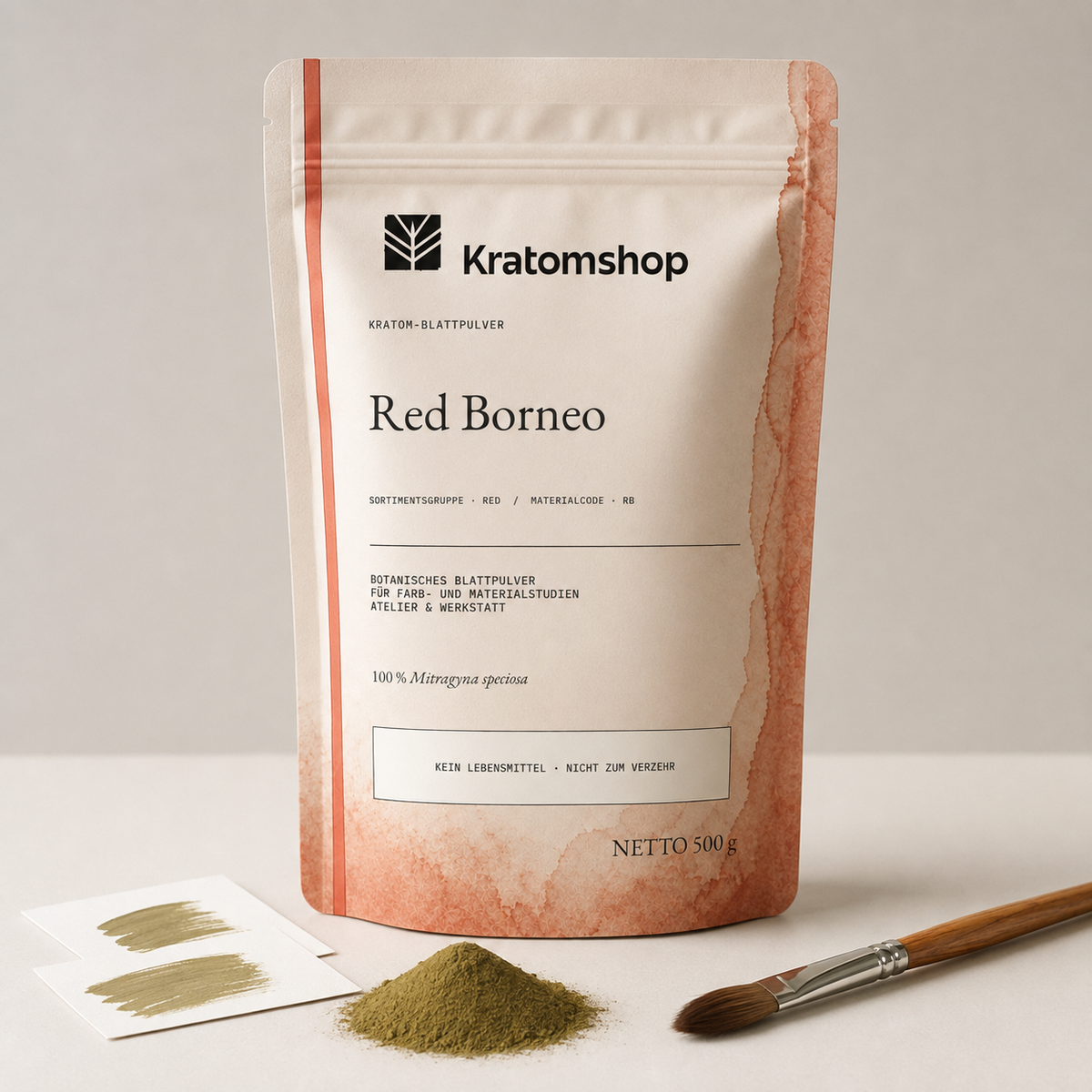 Polvo de hoja de kratom · Grupo de materiales Red · Código de material RB · Archivo de polvos de hoja 07 · Red Borneo