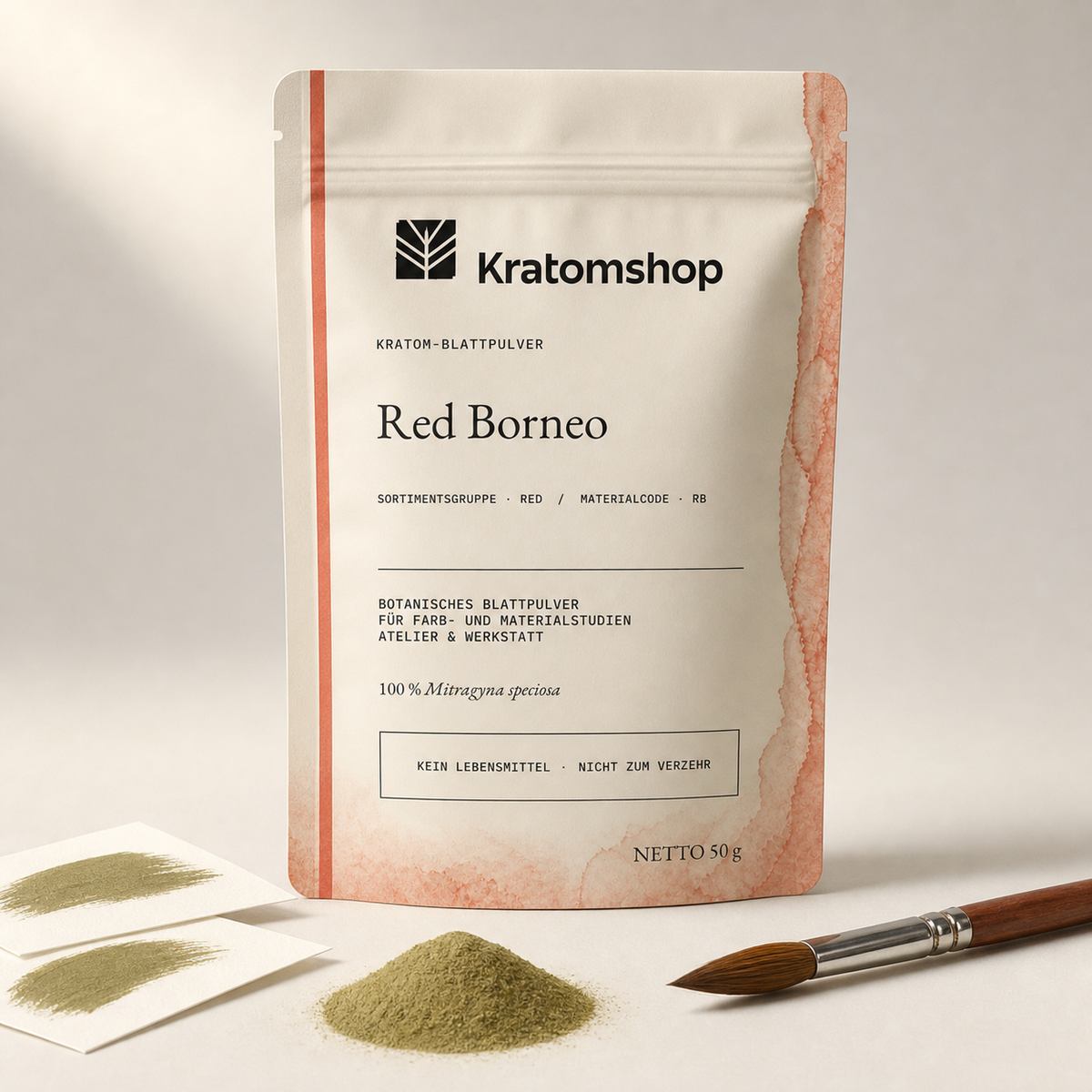 Polvo de hoja de kratom · Grupo de materiales Red · Código de material RB · Archivo de polvos de hoja 07 · Red Borneo