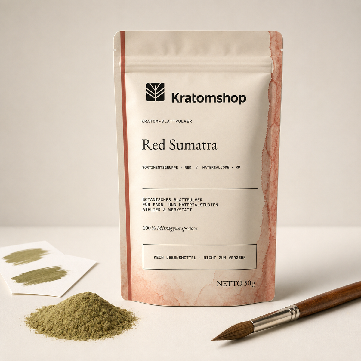 Polvo de hoja de kratom · Grupo de materiales Red · Código de material RD · Archivo de polvos de hoja 06 · Red Sumatra
