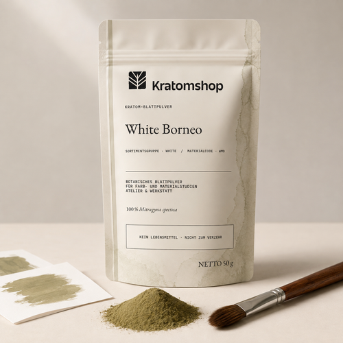 Polvo de hoja de kratom · Grupo de materiales White · Código de material WMD · Archivo de polvos de hoja 08 · White Borneo
