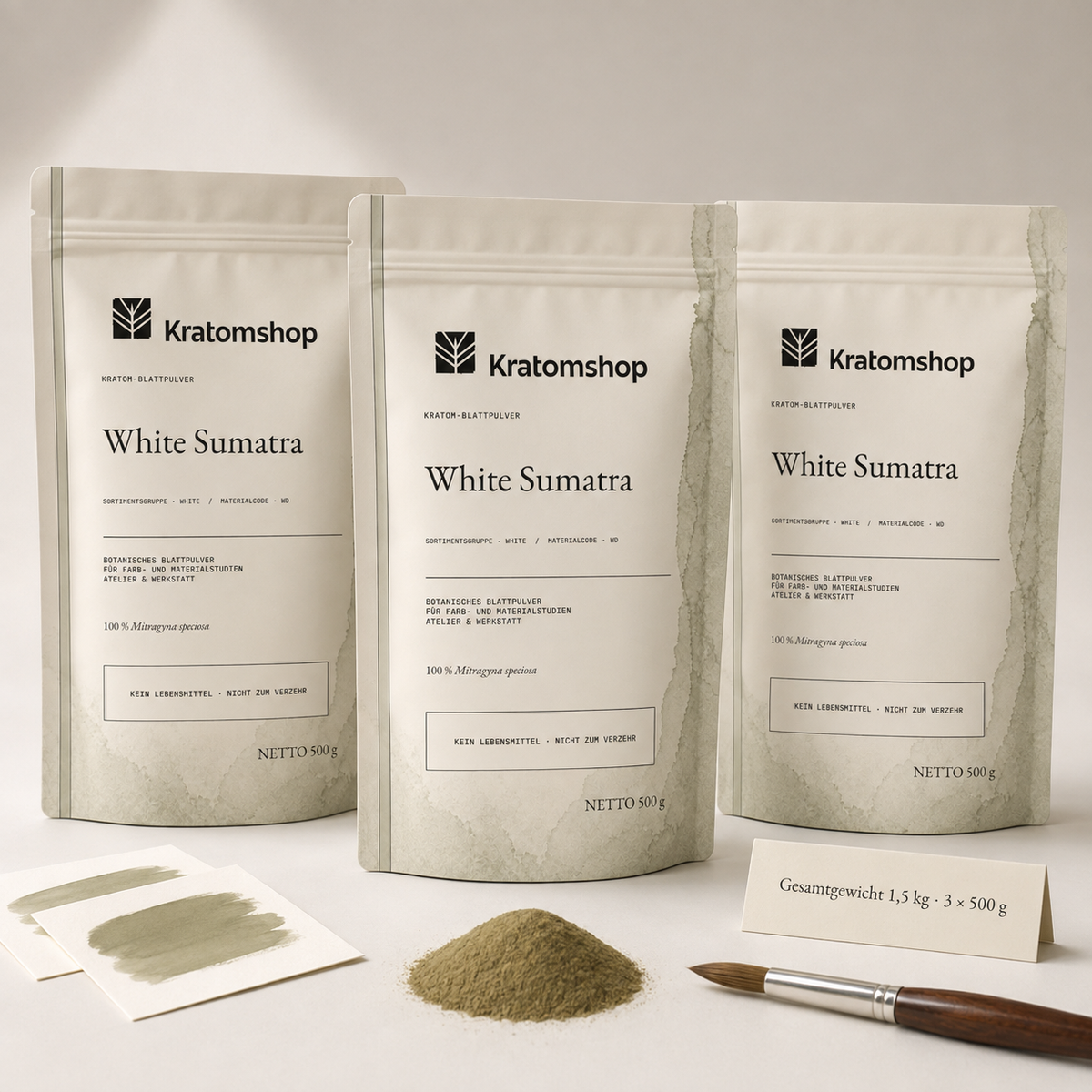 Polvo de hoja de kratom · Grupo de materiales White · Código de material WD · Archivo de polvos de hoja 09 · White Sumatra