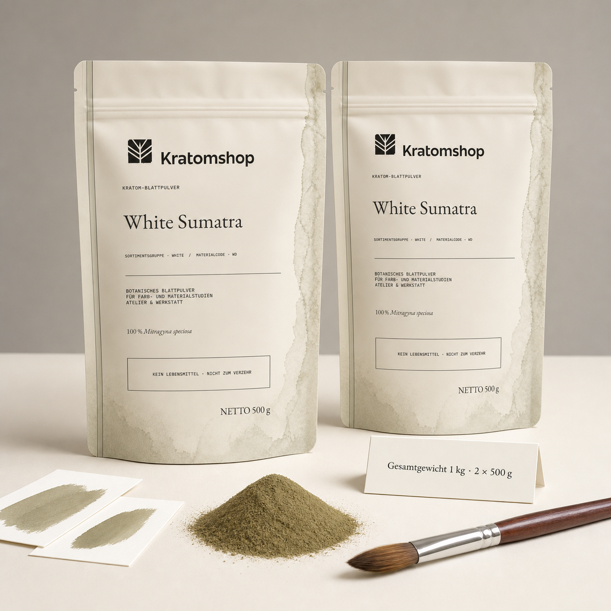 Polvo de hoja de kratom · Grupo de materiales White · Código de material WD · Archivo de polvos de hoja 09 · White Sumatra