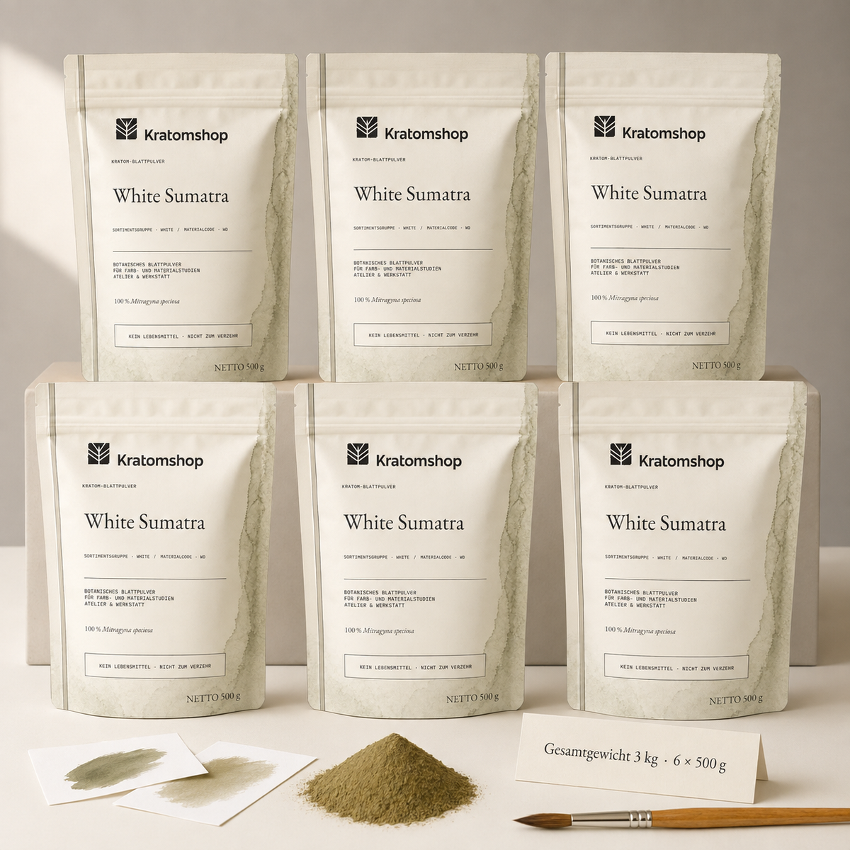 Polvo de hoja de kratom · Grupo de materiales White · Código de material WD · Archivo de polvos de hoja 09 · White Sumatra