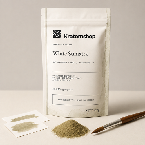 Polvo de hoja de kratom · Grupo de materiales White · Código de material WD · Archivo de polvos de hoja 09 · White Sumatra
